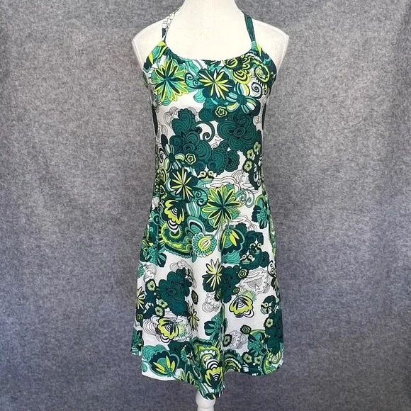 Prana Womens Green Floral Paisley Halter T-Back Athletic Sun Surf Yoga Dress SM - Picture 1 of 10
